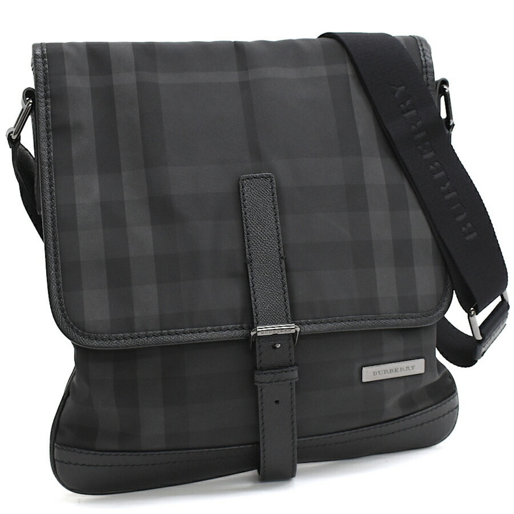 Burberry Crossbody Messenger Shoulder Bag Black Checked Nylon